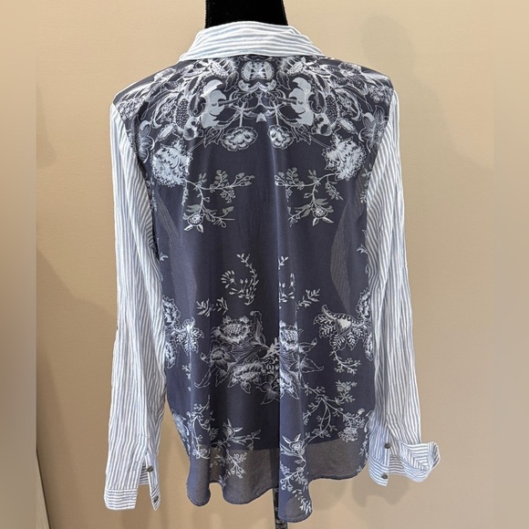 Women’s FREE PEOPLE Oxford combo party in the back striped long sleeve top. Sz L - Picture 3 of 7